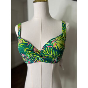 Women's Lands’ End Bikini Top Size 4 Green Multi Palm